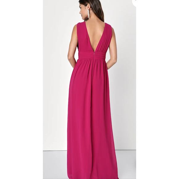 Lulus Women's Heavenly Hues‎ Fuschia Maxi Dress Sleeveless V-Neck Size L NWT - Picture 4 of 6